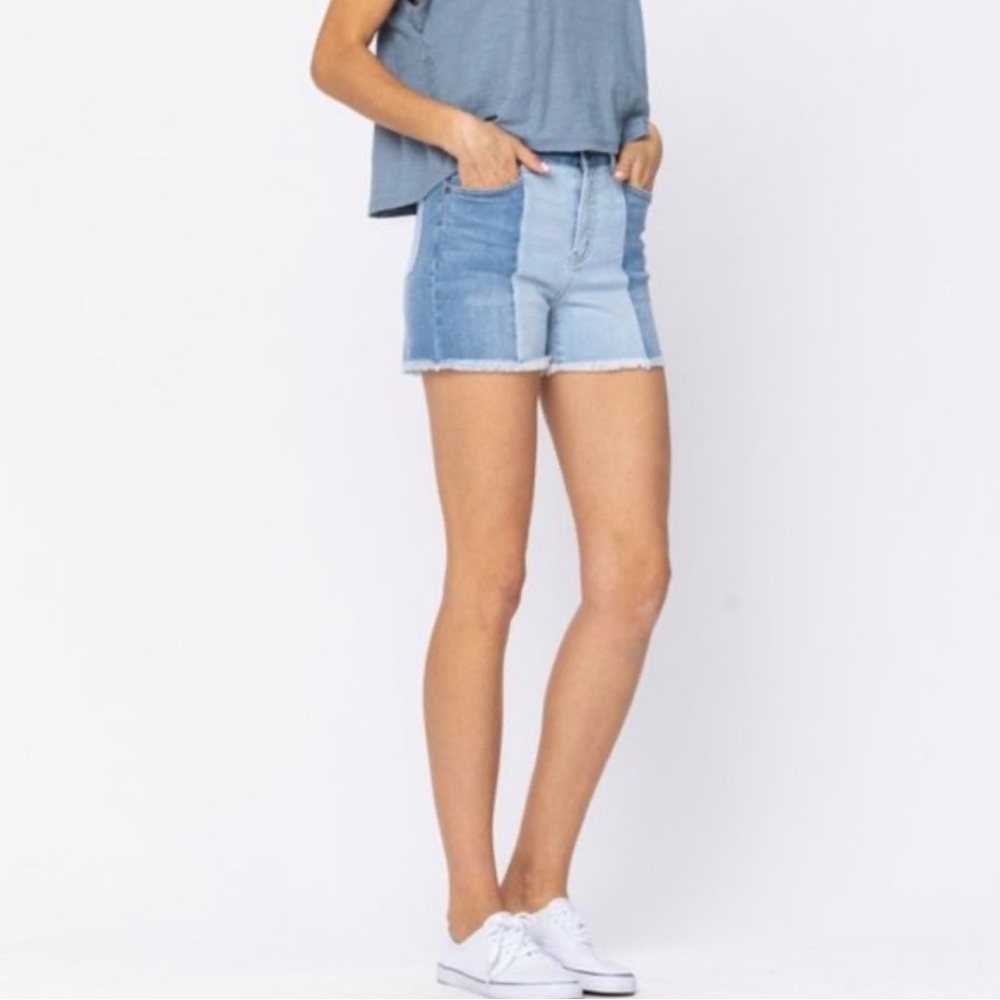 Judy Blue Two-Tone Color Block Cut-off Jean Shorts